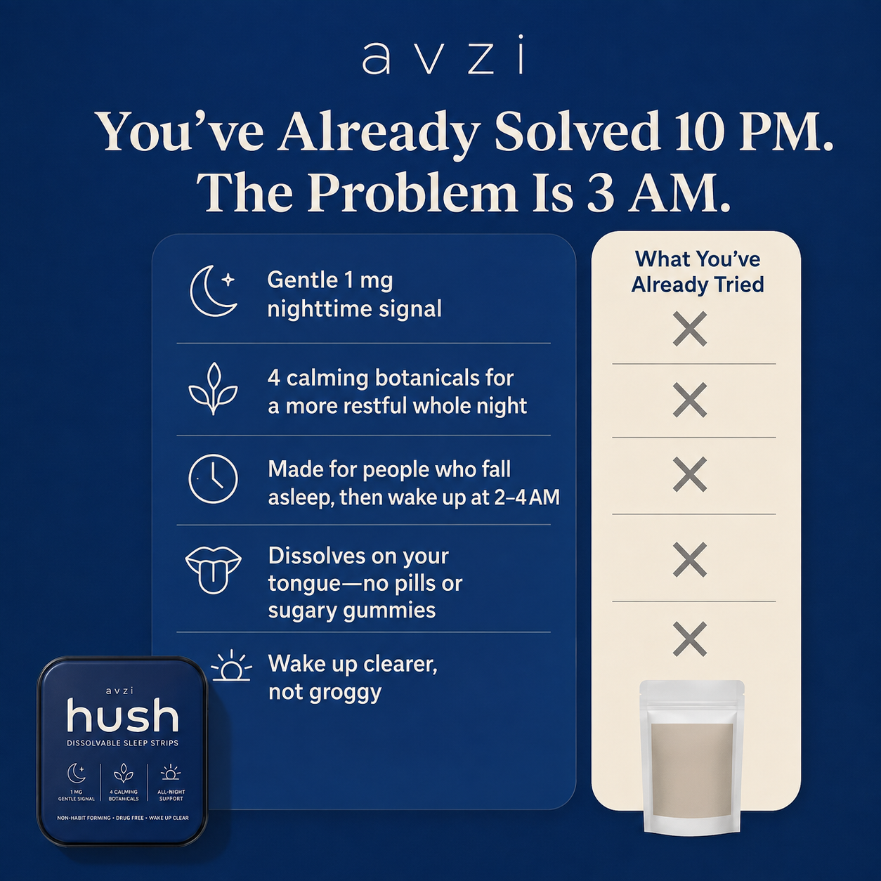 Avzi Hush — Sleep, on a strip.